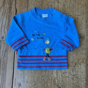 Kushies Baby Blue Striped Embroidered Duck Toddler Top